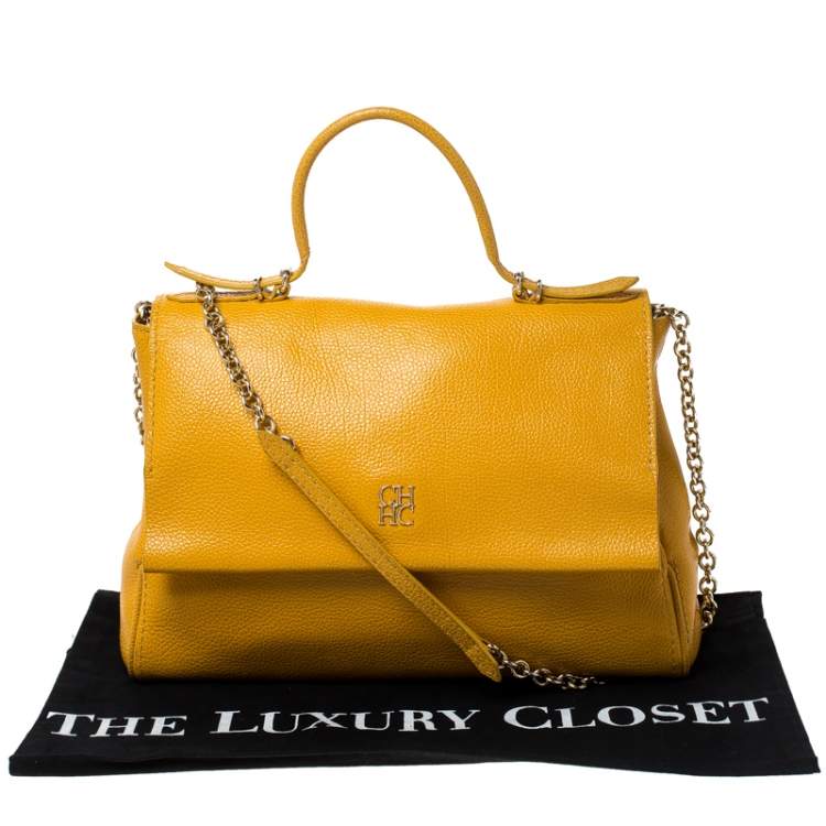 Pre Owned Carolina Herrera Yellow Leather Minueto Flap Bag