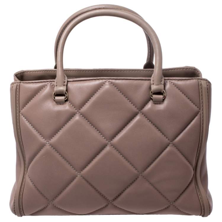 Pre Owned Carolina Herrera Light Brown Quilted Leather Tote
