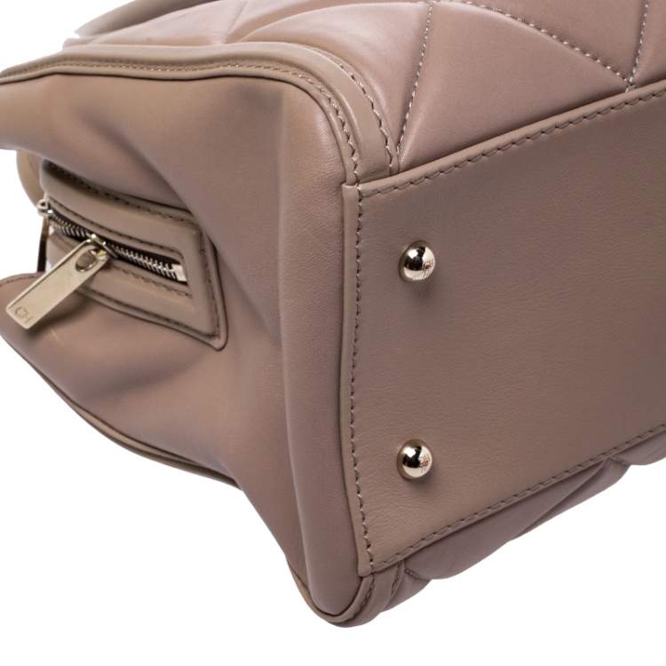 Pre Owned Carolina Herrera Light Brown Quilted Leather Tote