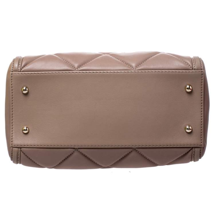Pre Owned Carolina Herrera Light Brown Quilted Leather Tote