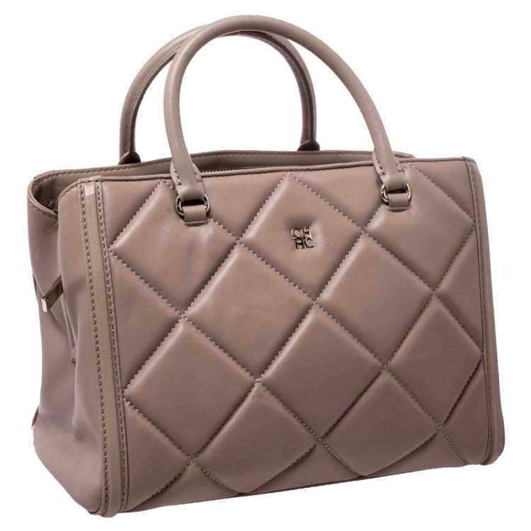 Pre Owned Carolina Herrera Light Brown Quilted Leather Tote