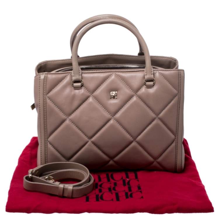 Pre Owned Carolina Herrera Light Brown Quilted Leather Tote