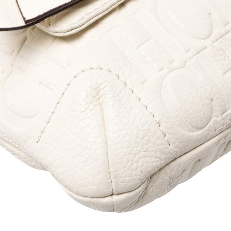 Pre Owned Carolina Herrera Cream Monogram Leather Audrey Shoulder Bag