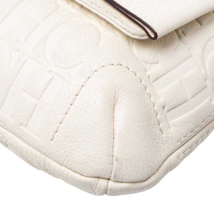 Pre Owned Carolina Herrera Cream Monogram Leather Audrey Shoulder Bag