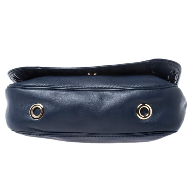 Pre Owned CH Carolina Herrera Navy Blue Leather Shoulder Bag