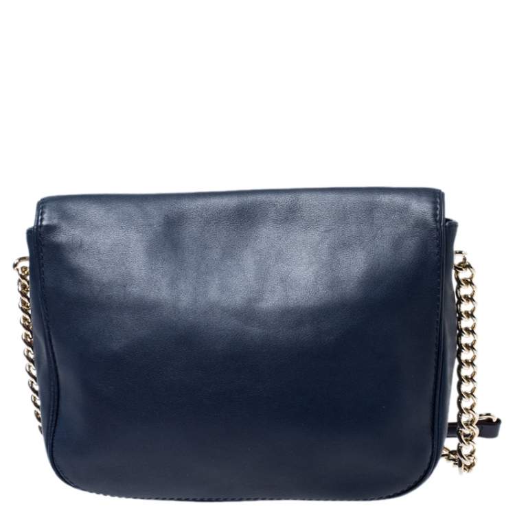 Pre Owned CH Carolina Herrera Navy Blue Leather Shoulder Bag