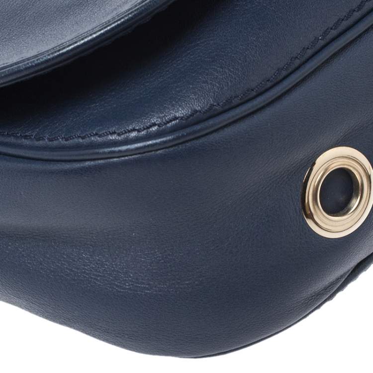 Pre Owned CH Carolina Herrera Navy Blue Leather Shoulder Bag