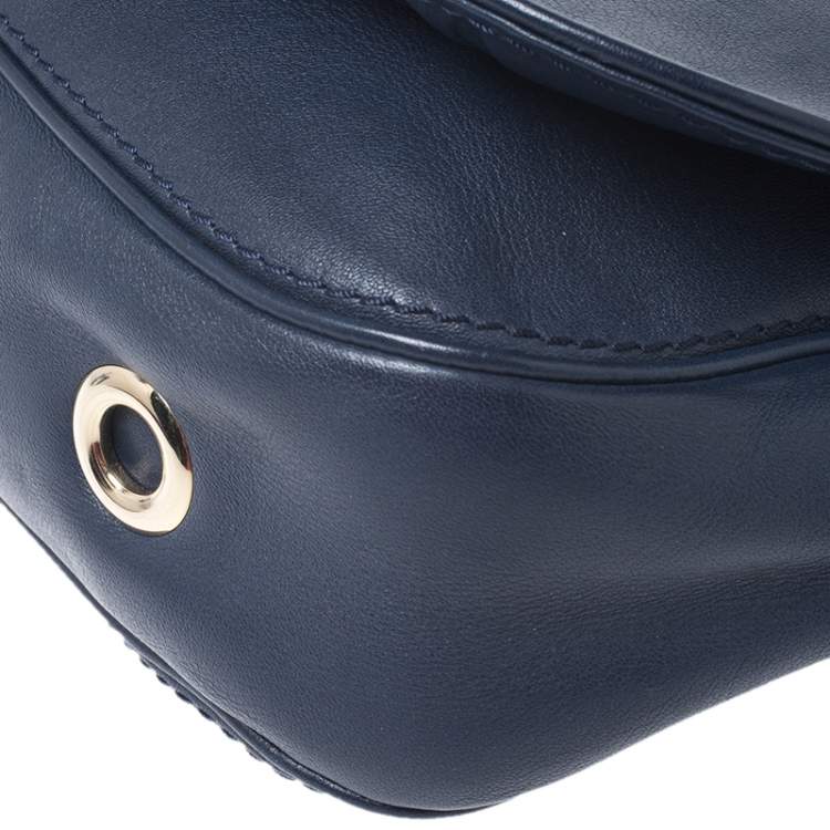 Pre Owned CH Carolina Herrera Navy Blue Leather Shoulder Bag