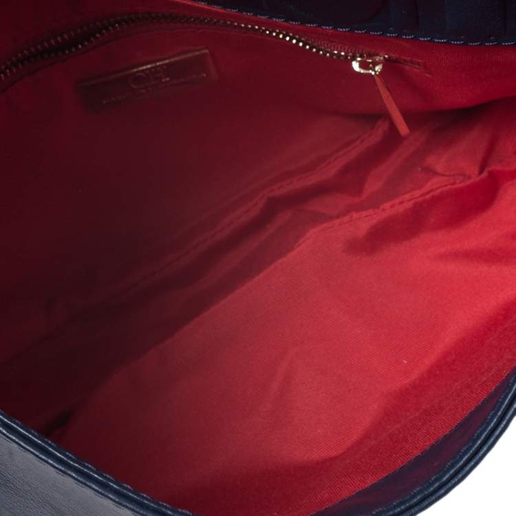Pre Owned CH Carolina Herrera Navy Blue Leather Shoulder Bag