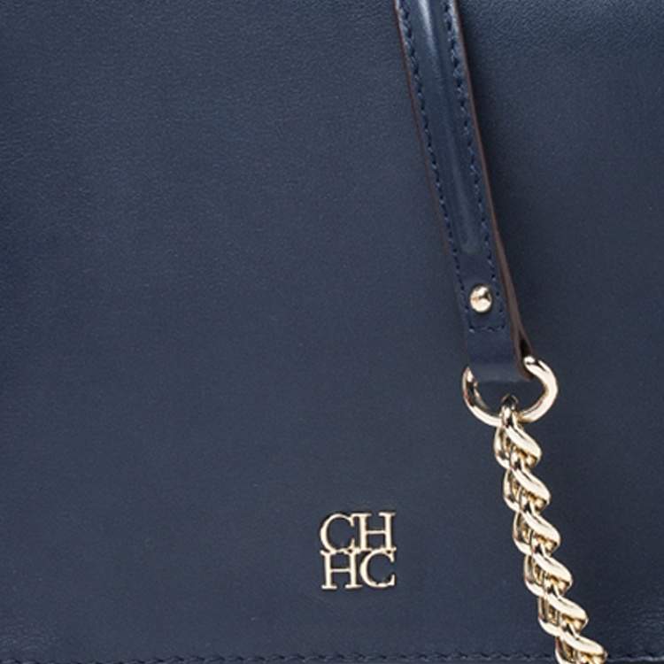 Pre Owned CH Carolina Herrera Navy Blue Leather Shoulder Bag