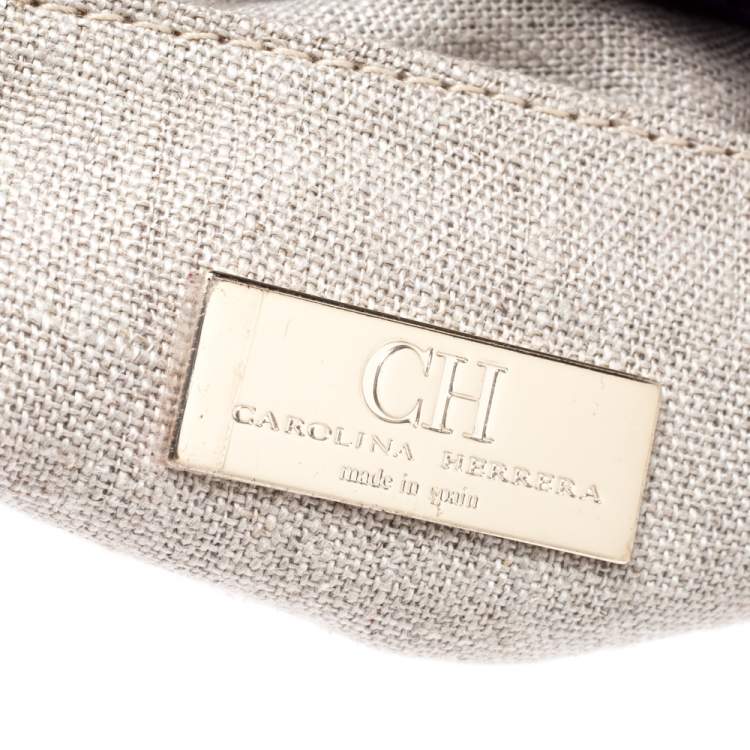 Pre Owned CH Carolina Herrera Purple Monogram Leather Chain Flap Bag