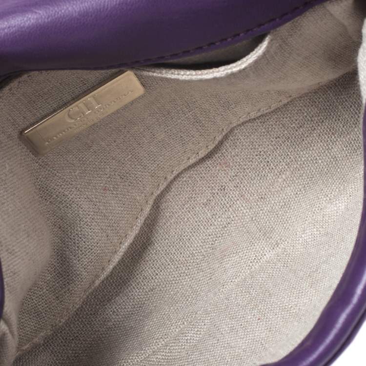 Pre Owned CH Carolina Herrera Purple Monogram Leather Chain Flap Bag