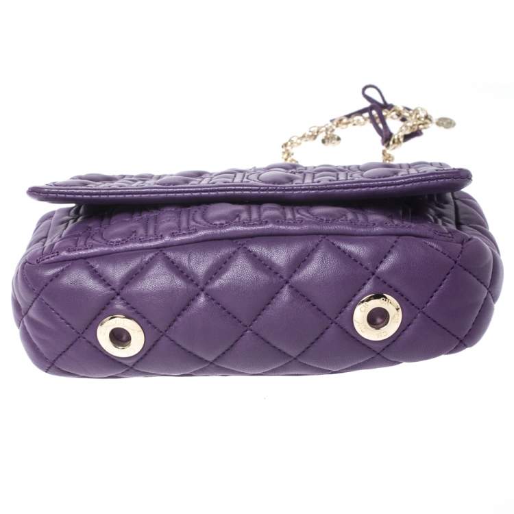 Pre Owned CH Carolina Herrera Purple Monogram Leather Chain Flap Bag
