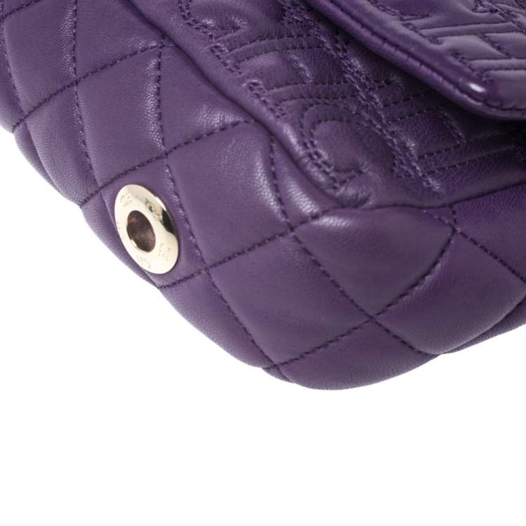 Pre Owned CH Carolina Herrera Purple Monogram Leather Chain Flap Bag