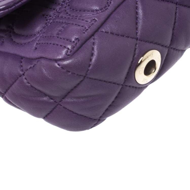 Pre Owned CH Carolina Herrera Purple Monogram Leather Chain Flap Bag