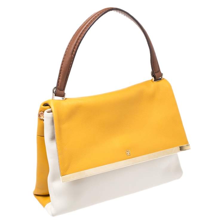 Pre Owned Carolina Herrera Tricolor Leather Top Handle Bag