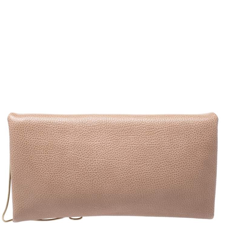 Pre Owned Carolina Herrera Beige Leather Chain Clutch