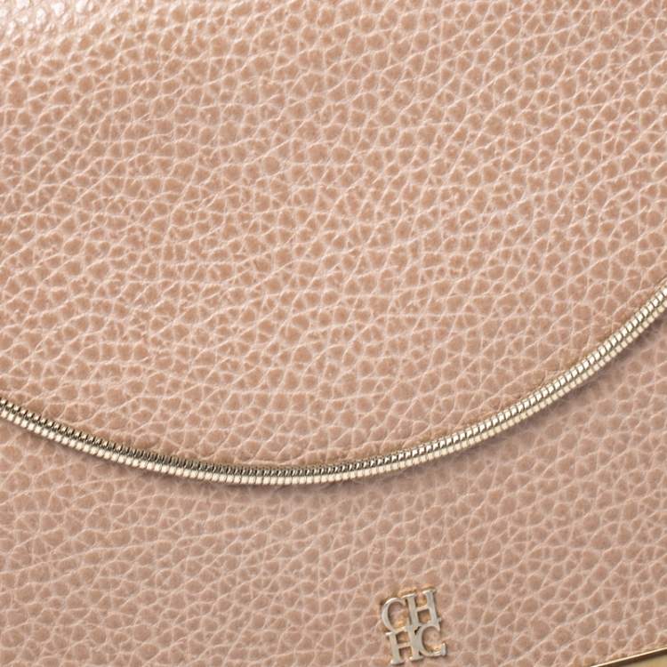 Pre Owned Carolina Herrera Beige Leather Chain Clutch