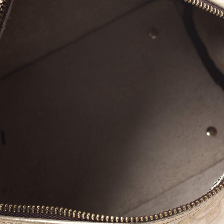 Pre Owned Carolina Herrera Metallic Gold Monogram Leather Andy Boston Bag           