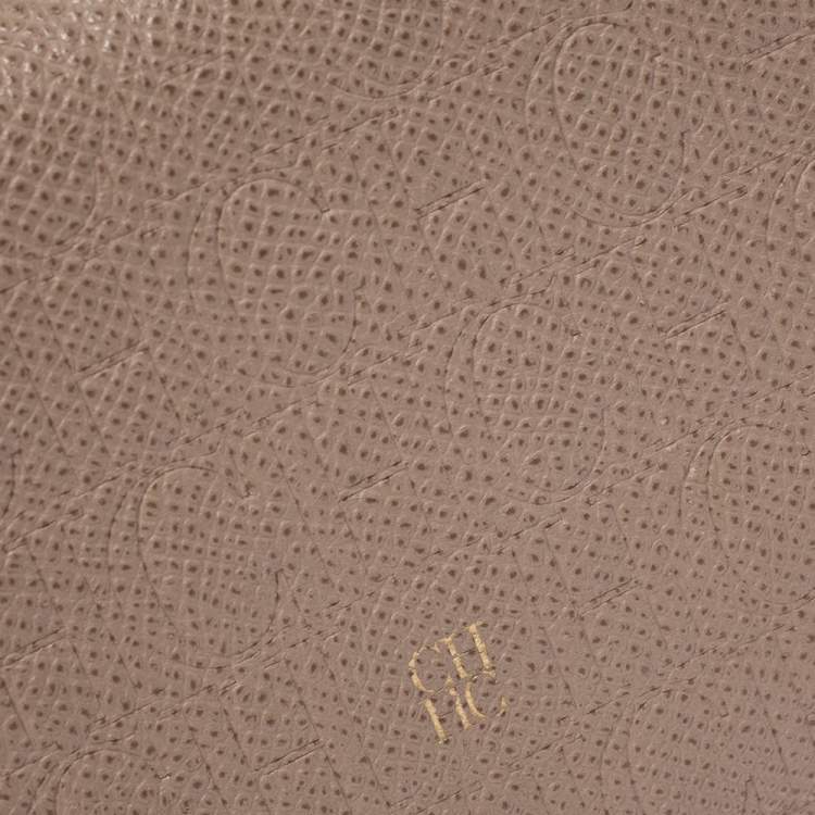 Pre Owned Carolina Herrera Beige Leather Compact Wallet