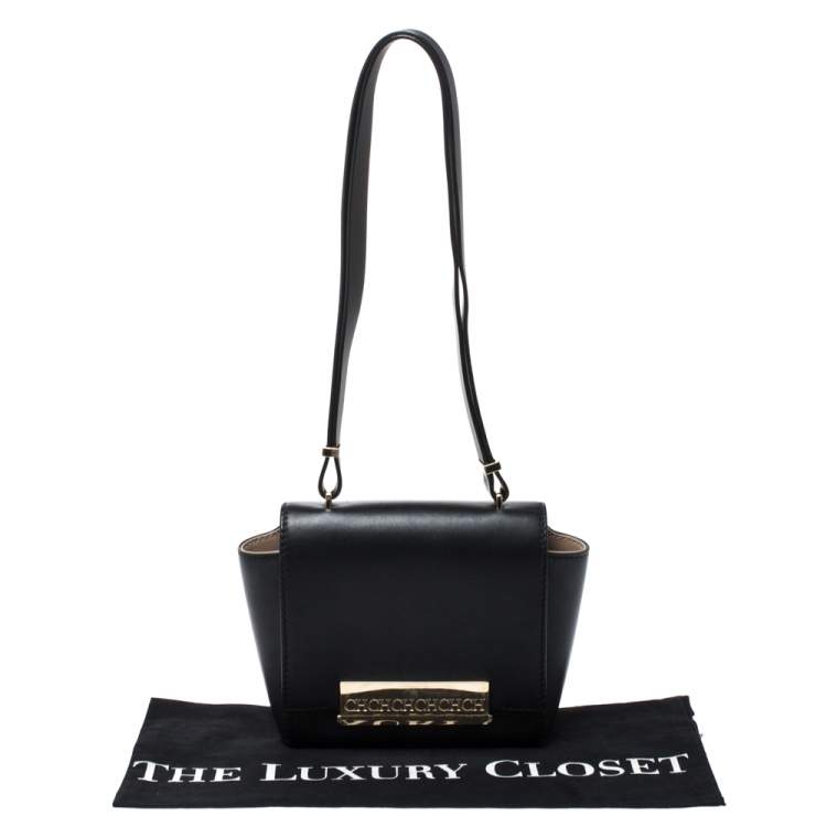 مملوكة مسبقًا Carolina Herrera Black Leather Flap Shoulder Bag