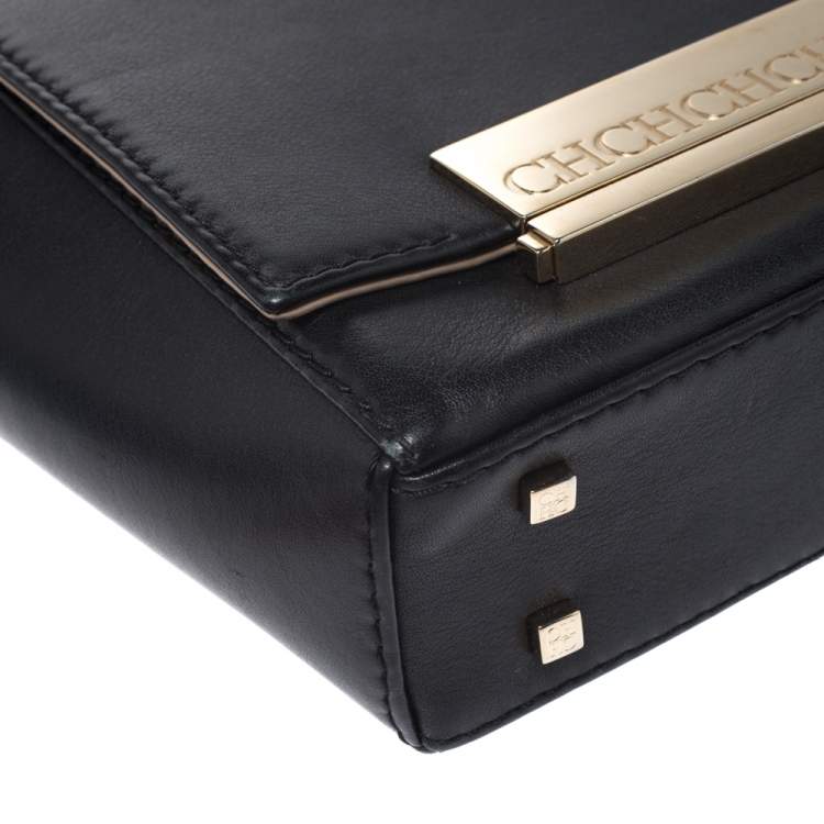 مملوكة مسبقًا Carolina Herrera Black Leather Flap Shoulder Bag