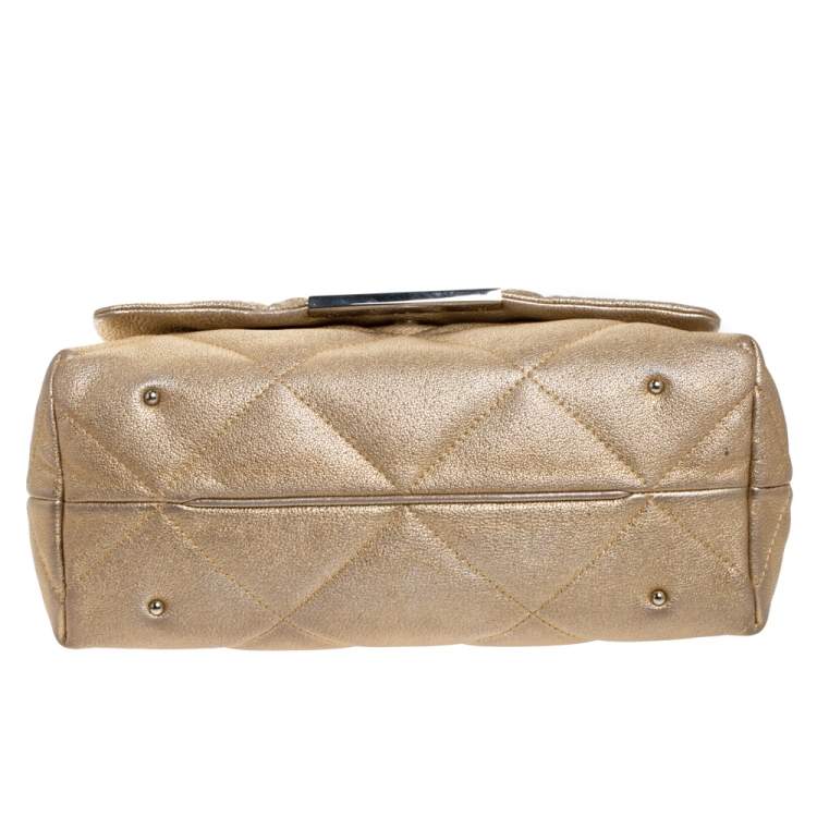 Pre Owned Carolina Herrera Metallic Gold Leather Flap Shoulder Bag