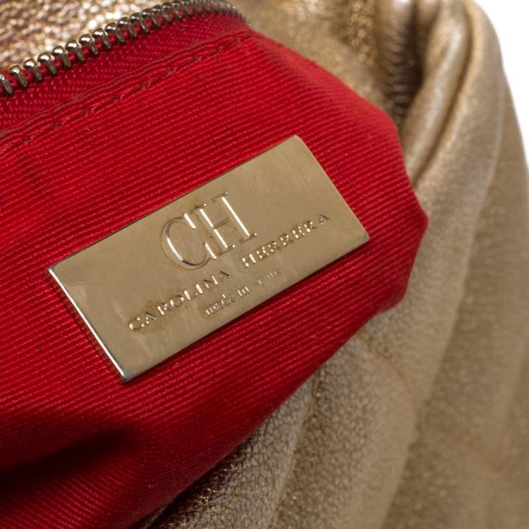 Pre Owned Carolina Herrera Metallic Gold Leather Flap Shoulder Bag