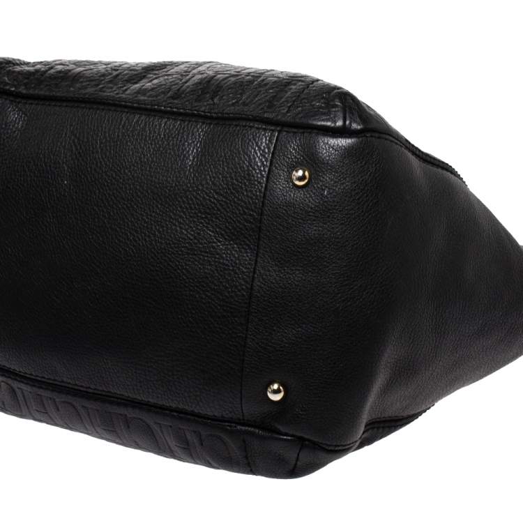 Pre Owned Carolina Herrera Black Monogram Leather Audrey Tote