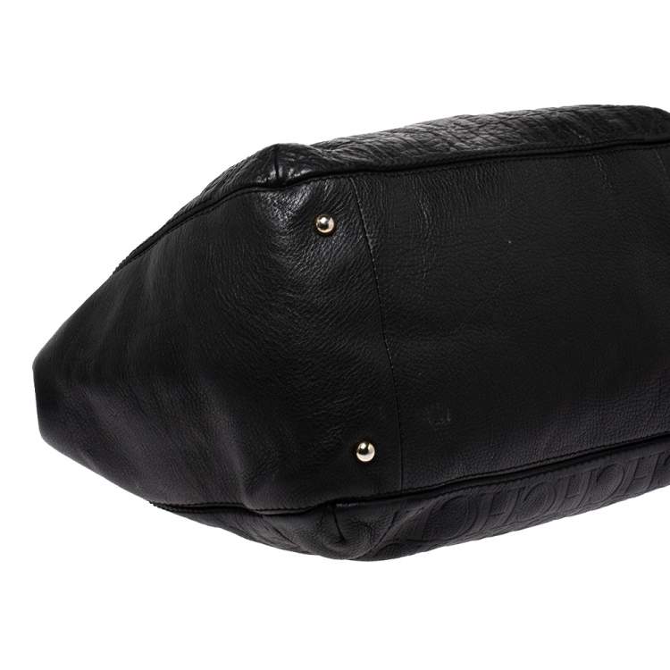 Pre Owned Carolina Herrera Black Monogram Leather Audrey Tote