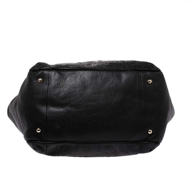 Pre Owned Carolina Herrera Black Monogram Leather Audrey Tote