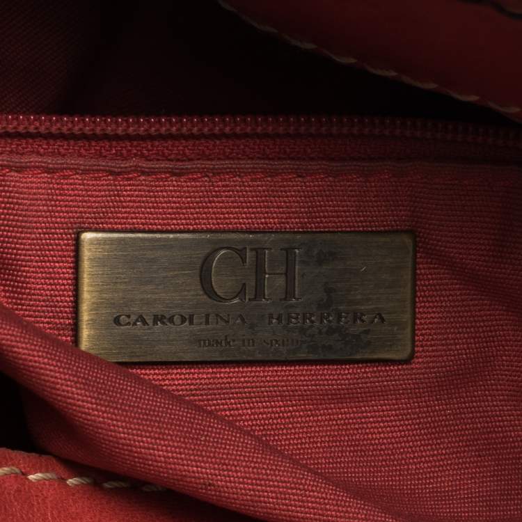 Pre Owned CH Carolina Herrera Orange Leather Chain Handle Tote