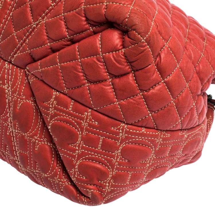 Pre Owned CH Carolina Herrera Orange Leather Chain Handle Tote