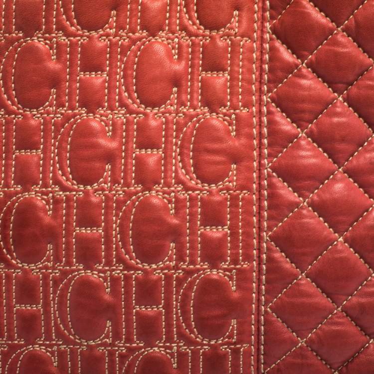 Pre Owned CH Carolina Herrera Orange Leather Chain Handle Tote