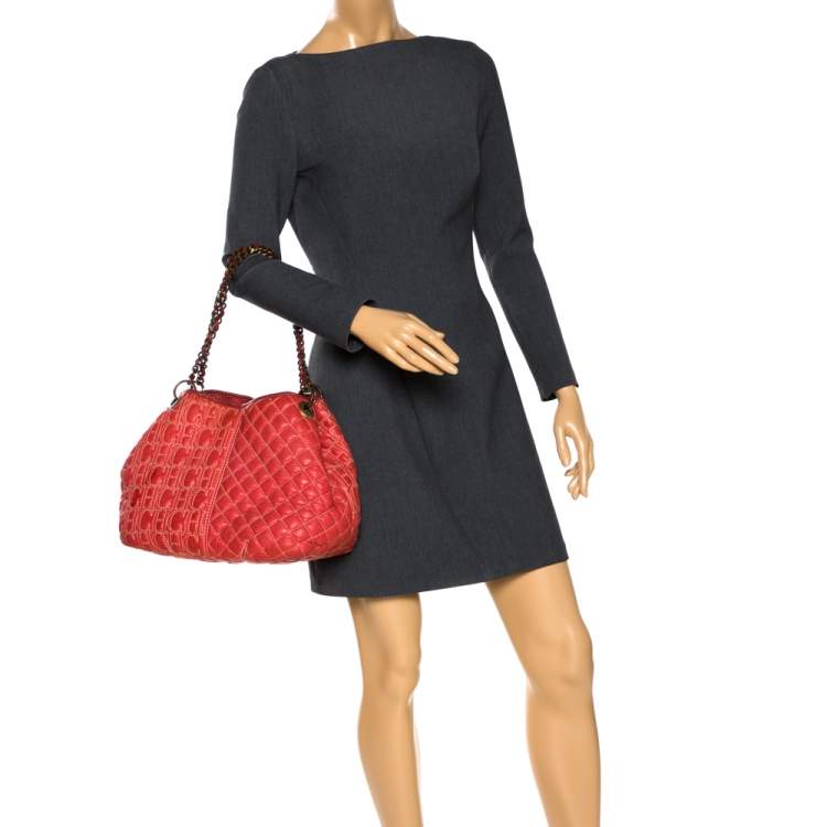 Pre Owned CH Carolina Herrera Orange Leather Chain Handle Tote