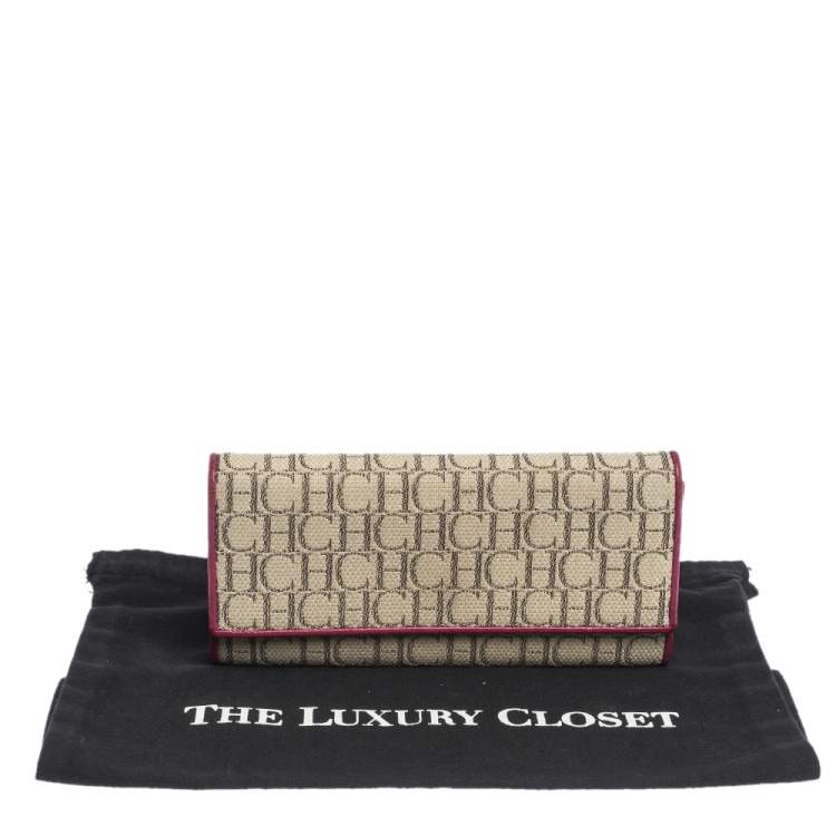 Pre Owned Carolina Herrera Beige Monogram Canvas Continental Wallet