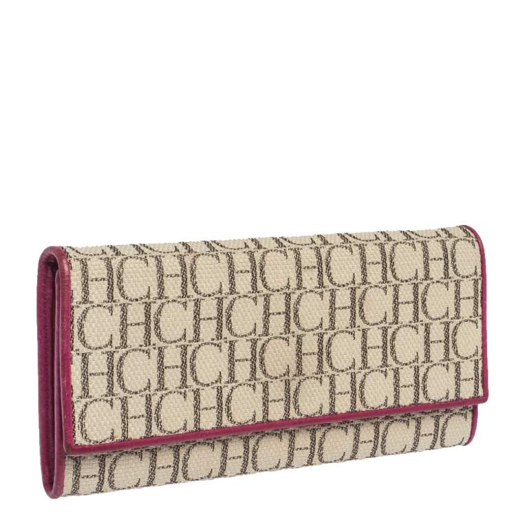 Pre Owned Carolina Herrera Beige Monogram Canvas Continental Wallet