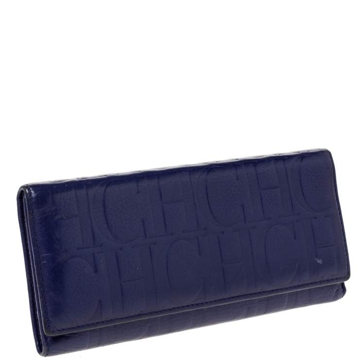 Pre Owned Carolina Herrera Purple Monogram Leather Continental Wallet