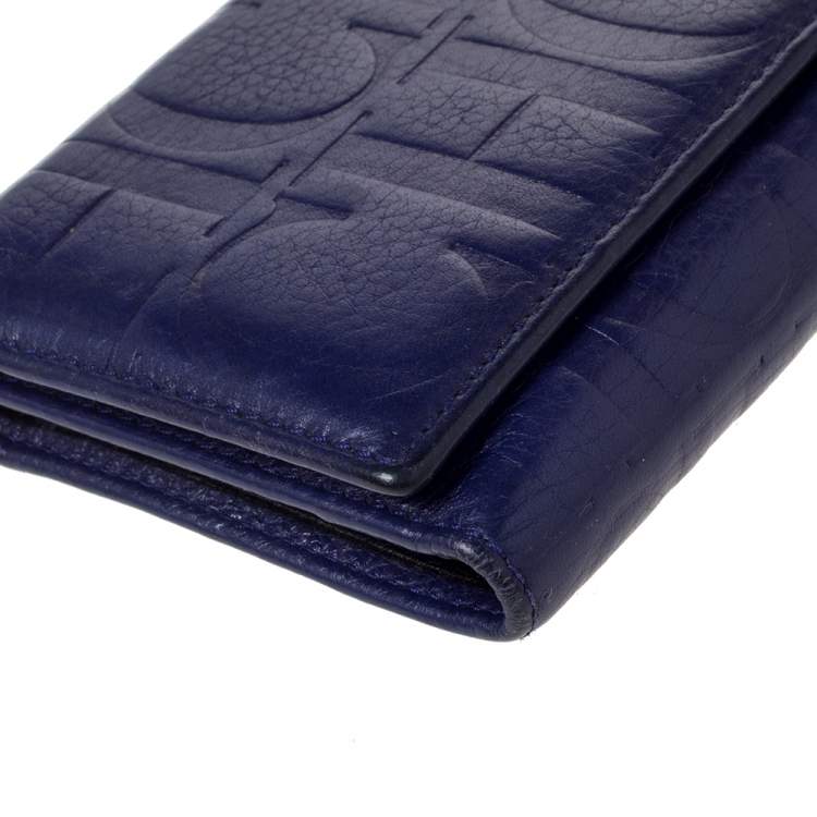 Pre Owned Carolina Herrera Purple Monogram Leather Continental Wallet