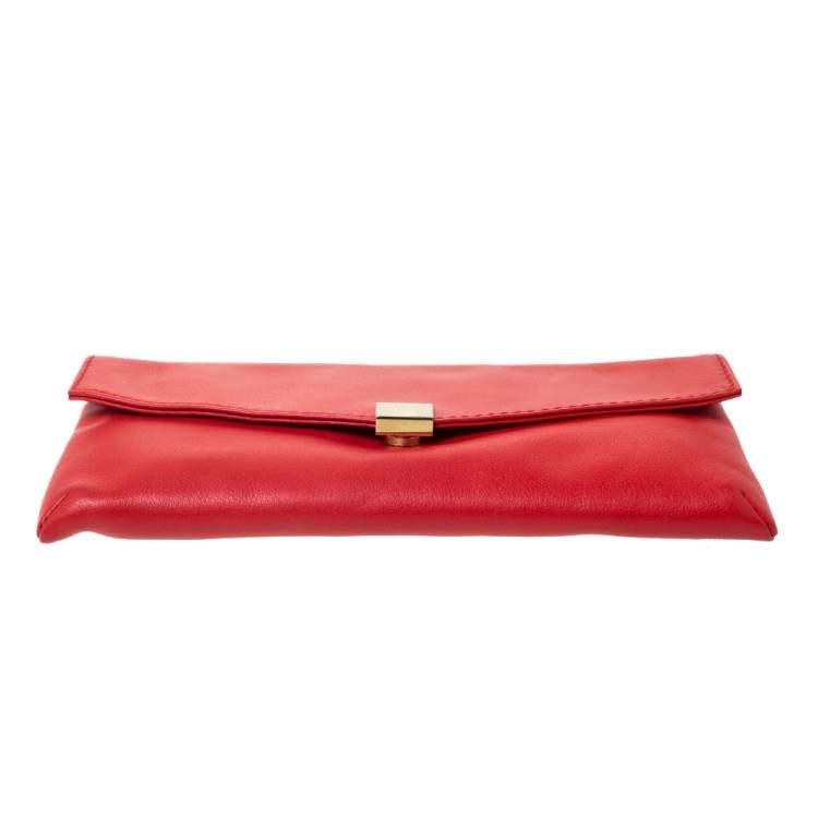 Pre Owned Carolina Herrera Red Leather Envelope Clutch
