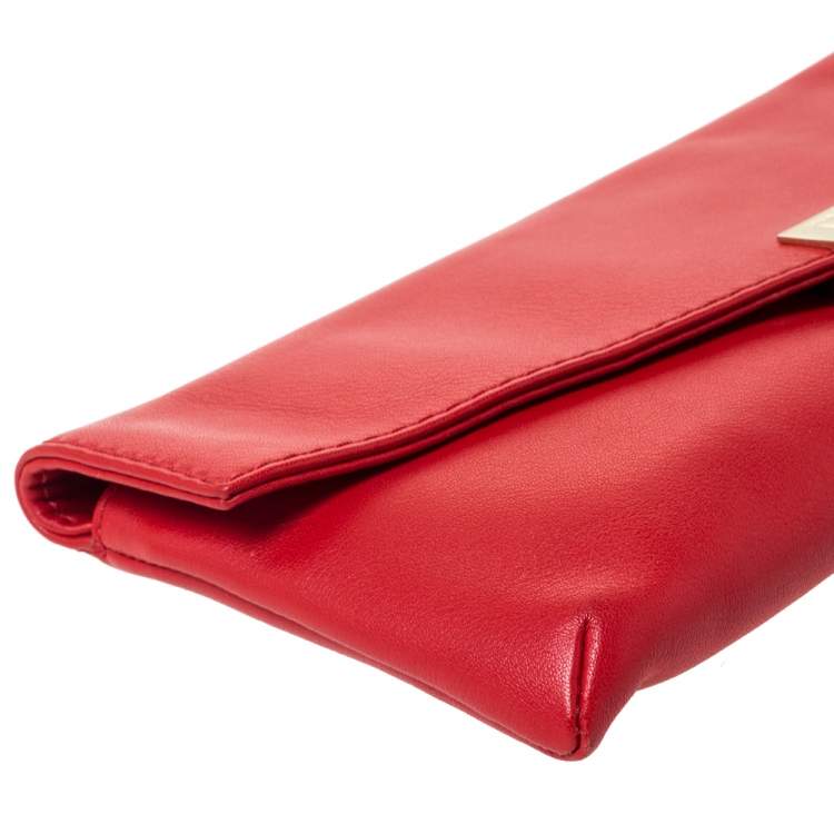 Pre Owned Carolina Herrera Red Leather Envelope Clutch