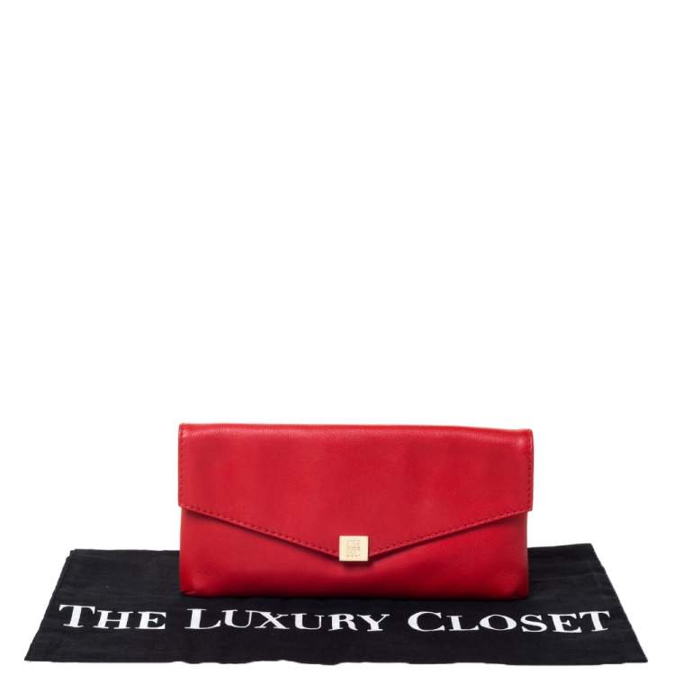 Pre Owned Carolina Herrera Red Leather Envelope Clutch