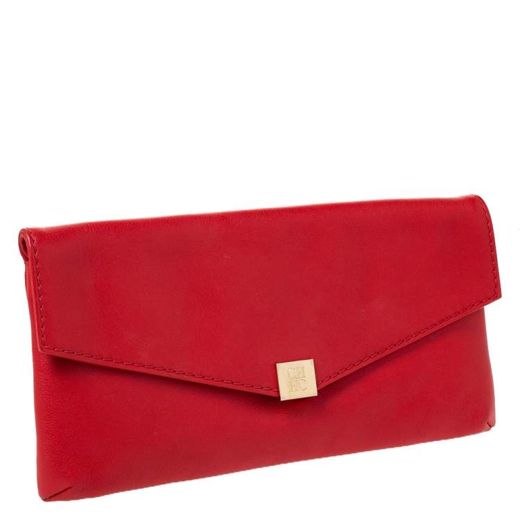 Pre Owned Carolina Herrera Red Leather Envelope Clutch