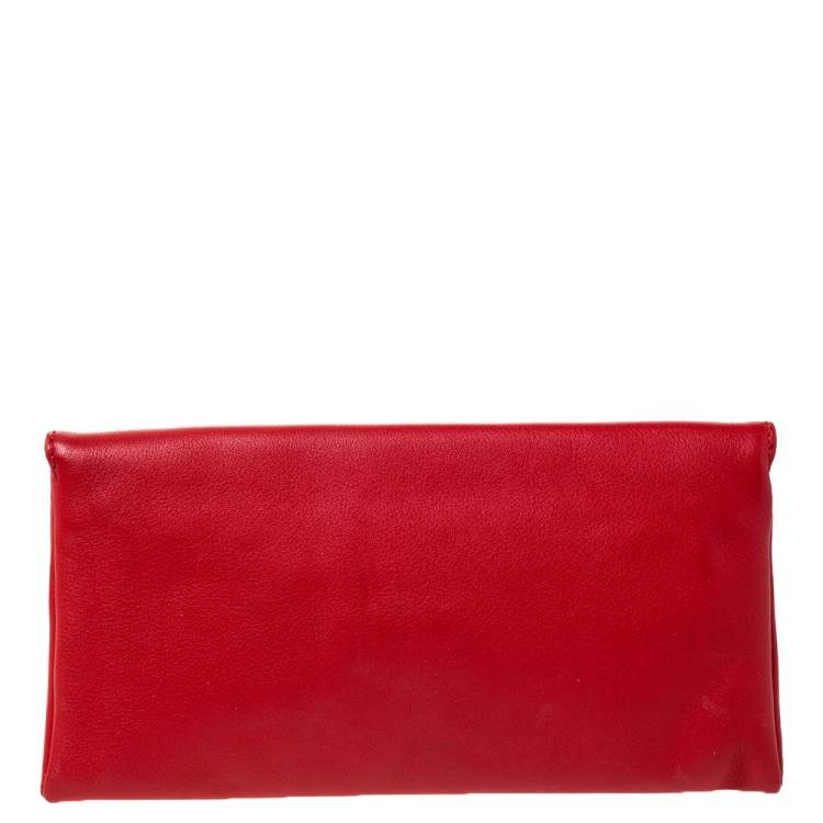 Pre Owned Carolina Herrera Red Leather Envelope Clutch
