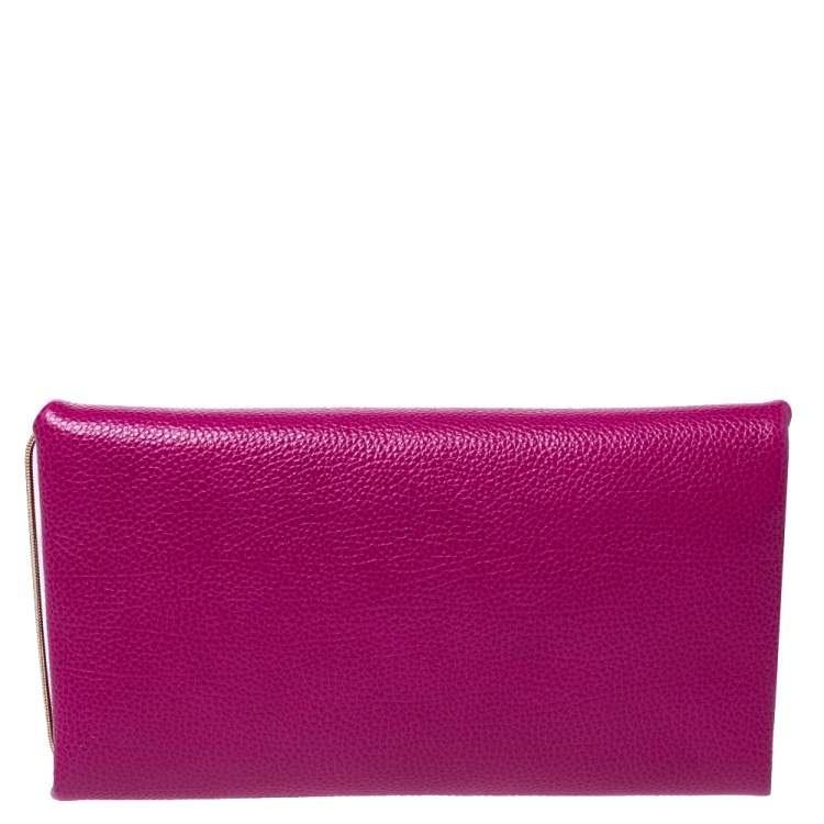 Pre Owned Carolina Herrera Magenta Leather Chain Flap Clutch