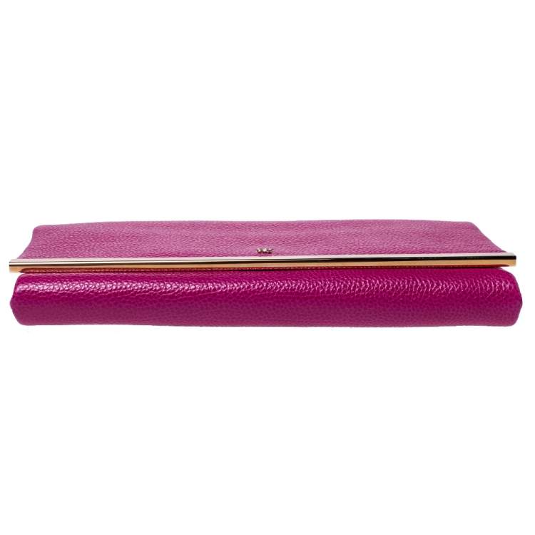 Pre Owned Carolina Herrera Magenta Leather Chain Flap Clutch