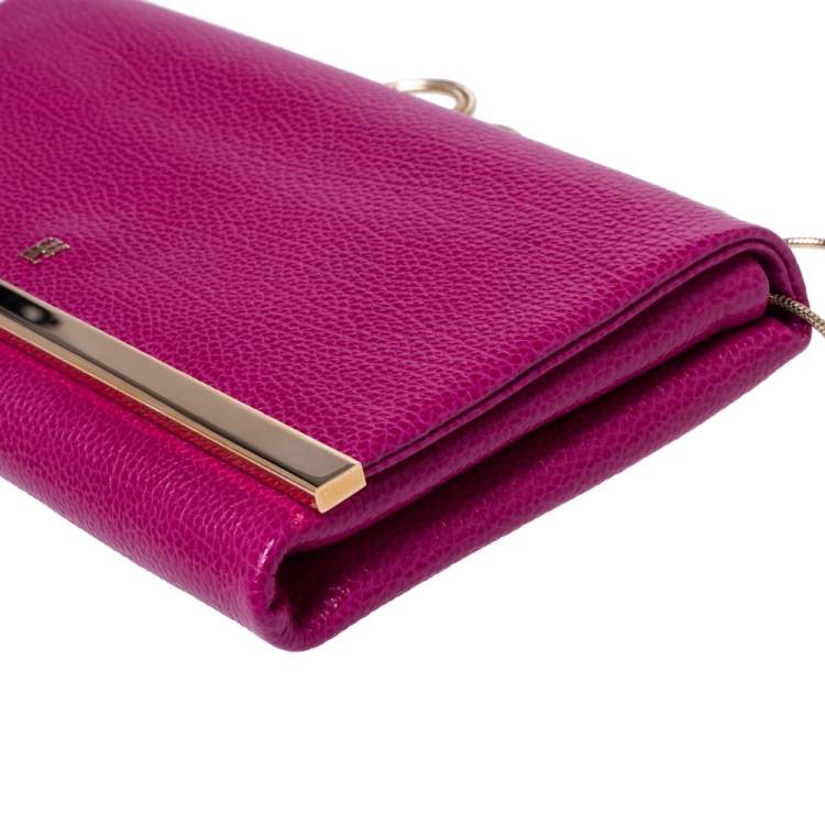 Pre Owned Carolina Herrera Magenta Leather Chain Flap Clutch