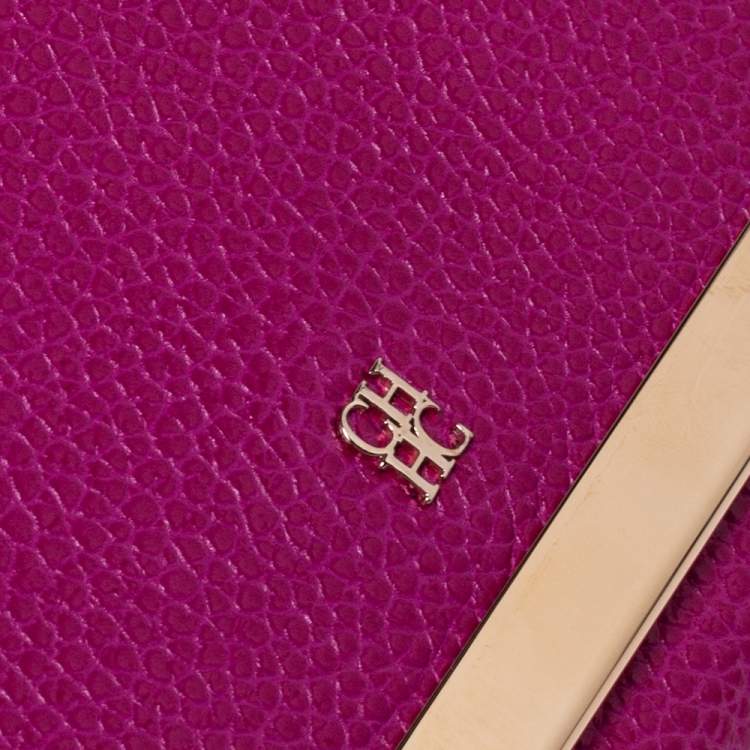 Pre Owned Carolina Herrera Magenta Leather Chain Flap Clutch