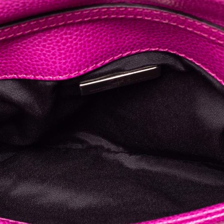 Pre Owned Carolina Herrera Magenta Leather Chain Flap Clutch
