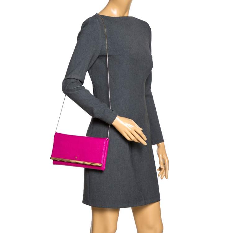 Pre Owned Carolina Herrera Magenta Leather Chain Flap Clutch